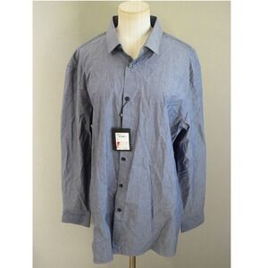 John Varvatos USA Slim Fit Dress Shirt L/XL 17 Blue Indigo Geometric New Button